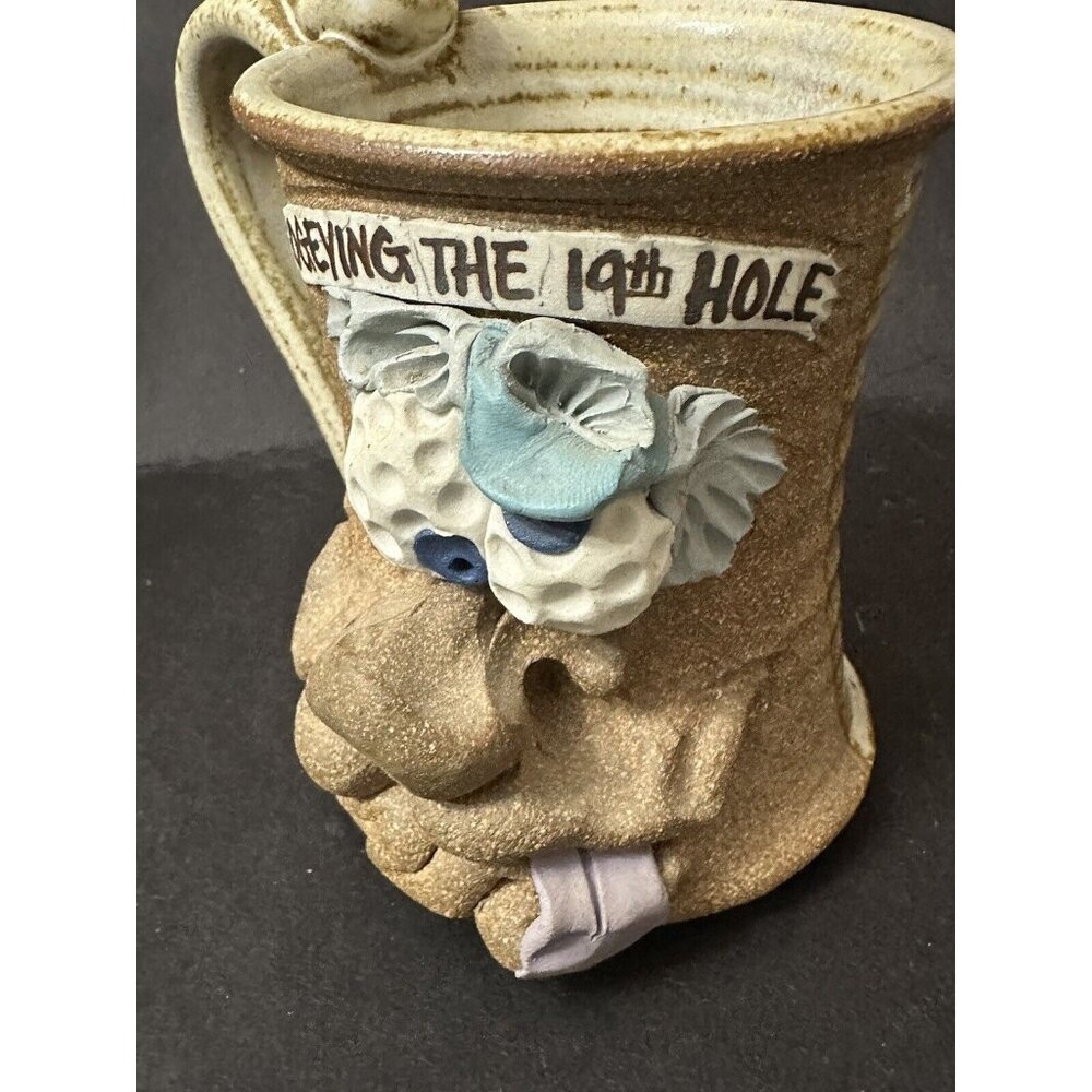 Art Pottery Ugly Funny Face Mug Bogeying The Hole  Man Golf‎ Theme 3D Figural - Picture 8 of 9